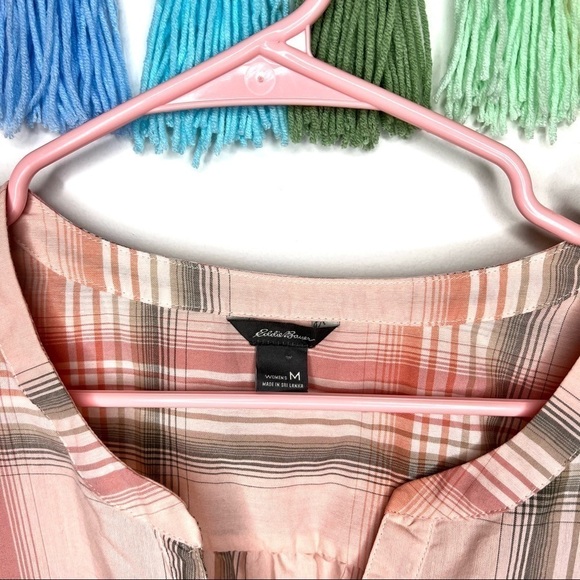Eddie Bauer Pastel Pink Plaid V-Neck 3/4 Sleeve Blouse Top Shirt Size Medium - Picture 7 of 15